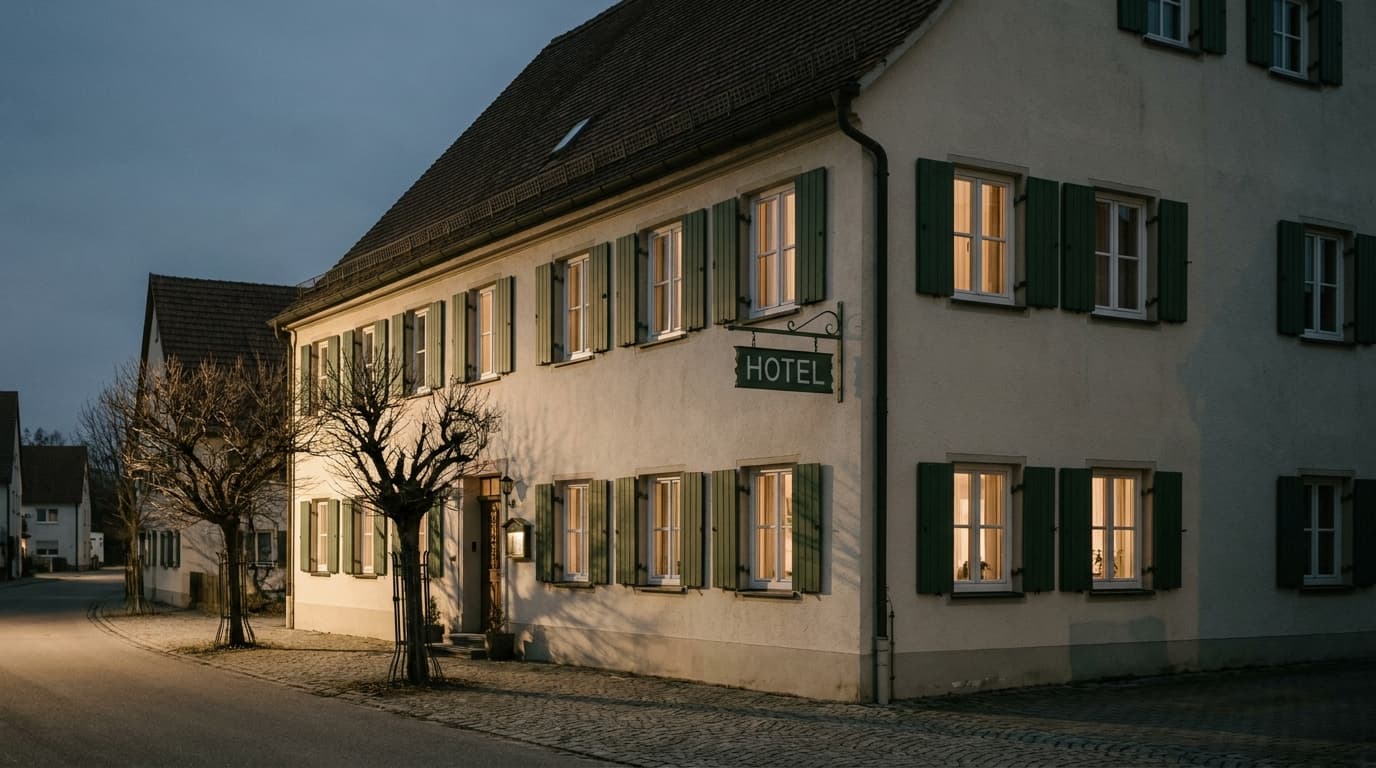Hotel St. Leonhard bei Abenddämmerung in Kutzenhausen