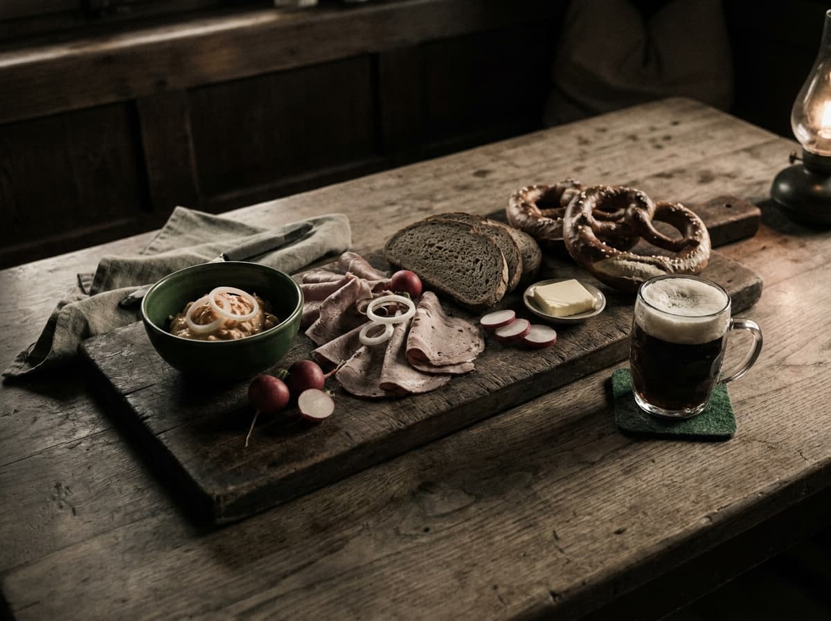 Hausgemachtes Brotzeitbrettl mit Obatzda und Bauernbrot