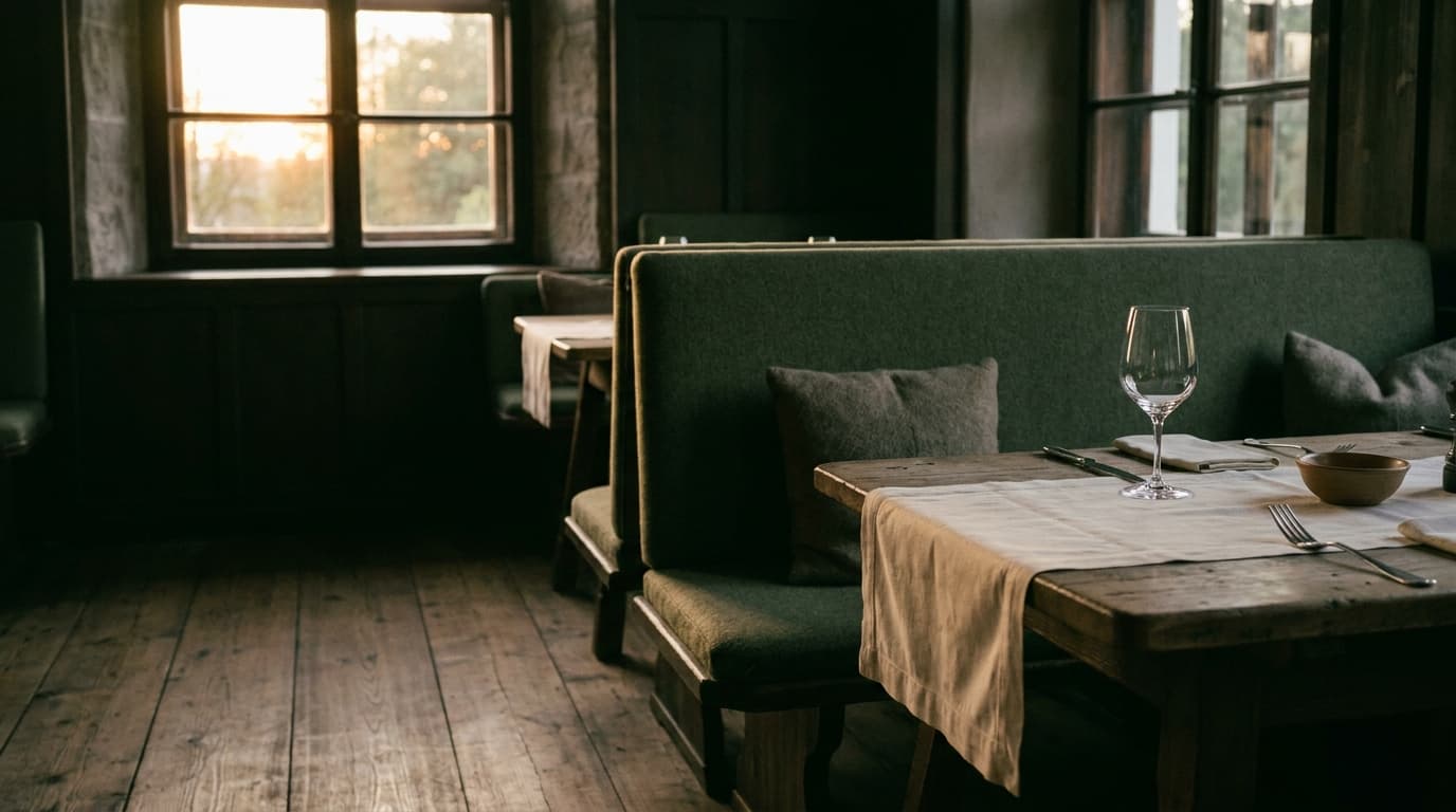 Abendlicht in der Gaststube des Hotel St. Leonhard