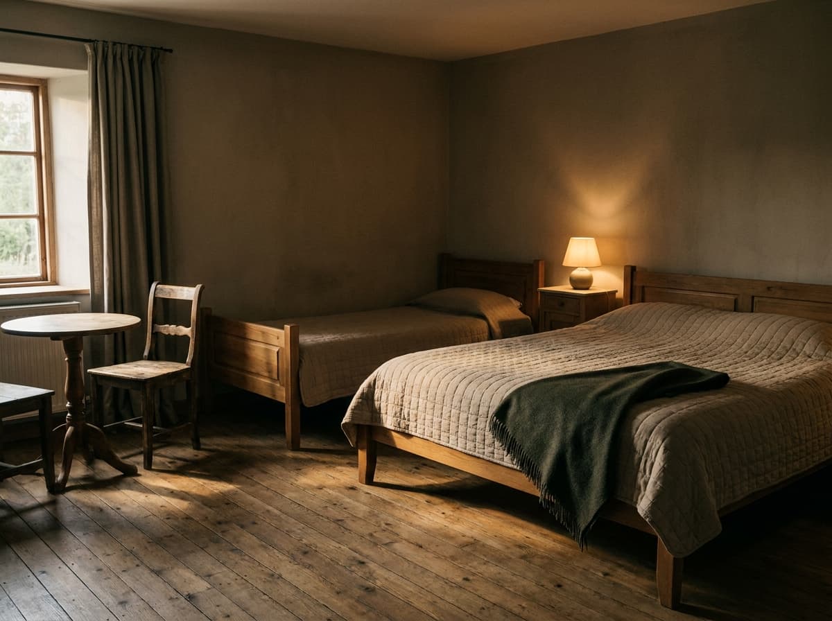 Geräumiges Familienzimmer im Hotel St. Leonhard mit Zusatzbett und Sitzecke am Fenster